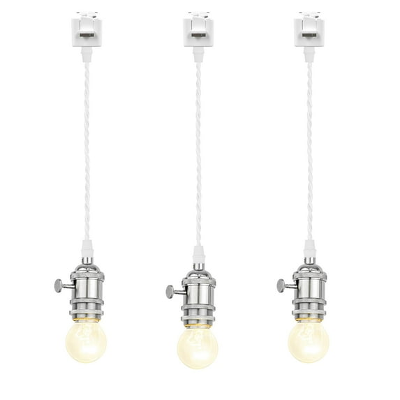 KAYYELAMP Set Three 2.88Feet Corded Track Lighting E26 Sliver Mini Base with Switch J-Type Track Pendant Light Retro Design for Kitchen Loft Dining Room Store(No Bulb, Track)