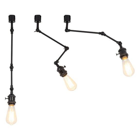 KAYYELAMP Set of Three Adjusted Angle Direction J-Type Tracking Light Vintage Design E26 Base with Switch Black Track Lamp Flexible for Background Store Kitchen(No Track, Bulb)
