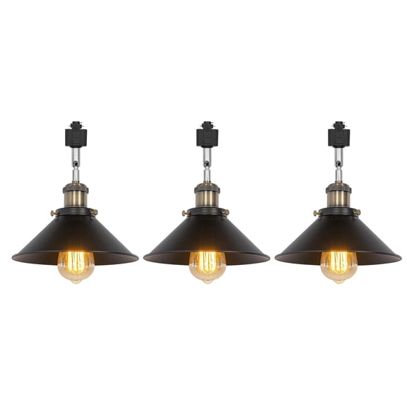 KAYYELAMP Set of Three Adjusted Angle Rotated Degree H-Type Metal Track Lamp E26 Bronze Base Black Lampshade Classic Design for Kitchen Bar Sink Counter(No Bulb, Track)