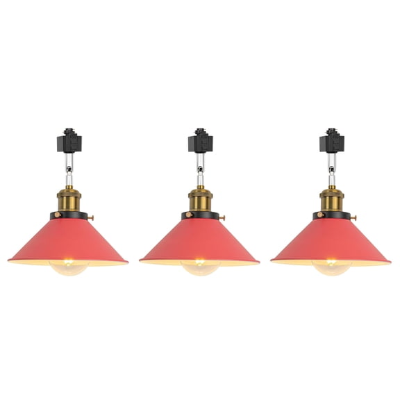 KAYYELAMP Set of Three Adjusted Rotated Degree H-Type Metal Track Lamp E26 Copper Base Red Shade Classic Design for Kitchen Bar Sink Counter(No Bulb, Track)