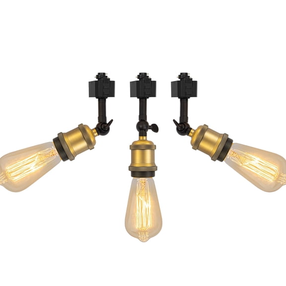 KAYYELAMP Set of Three Adjusted Angle Rotated Degree H-Type Track Lamp Black with Matt Brass Finish E26 Base Vintage Design for Gallery Loft Kitchen Farmhouse(No Bulb, Track)