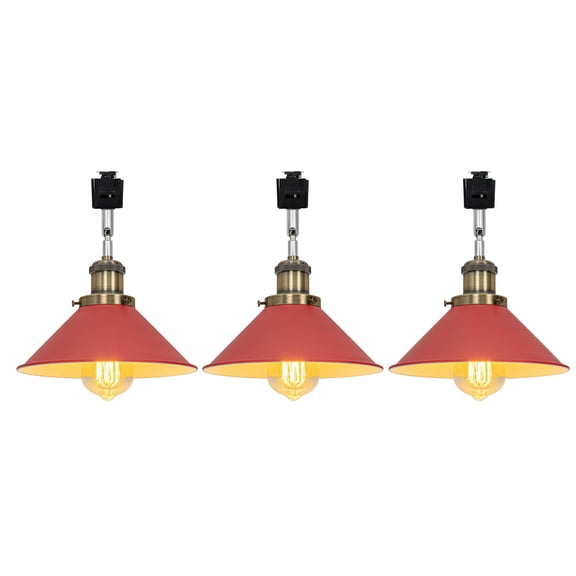 KAYYELAMP Set of Three Adjusted Angle Rotated Degree J-Type Metal Track Lamp E26 Bronze Base Red Shade Classic Design for Kitchen Bar Sink Counter(No Bulb, Track)
