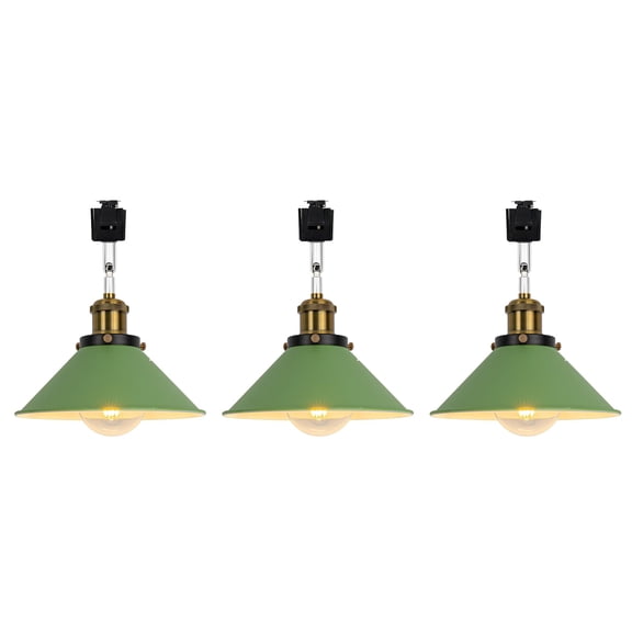 KAYYELAMP Set of Three Adjusted Angle Rotated Degree J-Type Metal Track Lamp E26 Copper Base Green Shade Classic Design for Kitchen Bar Sink Counter(No Bulb, Track)