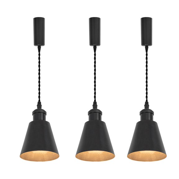 KAYYELAMP Set Three Adjusted Cable J-Type Track Lamp E26 Base Metal Lampshade Simple Black Pendant Lighting for Kitchen Bar Dining Room(No Bulb, Track)