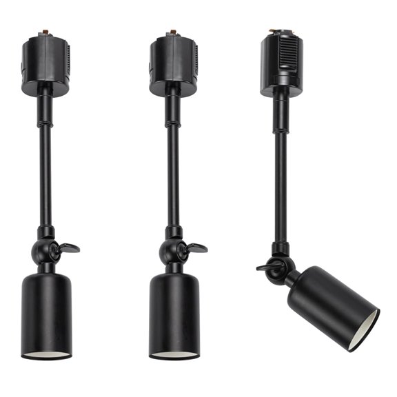 KAYYELAMP Set of Three Black Adjustable Angle J-Type Track Light 12.5 Inches Height Vintage Simple Design for Home Kitchen Counter Table Plants Shelf(No Bulb, Track)