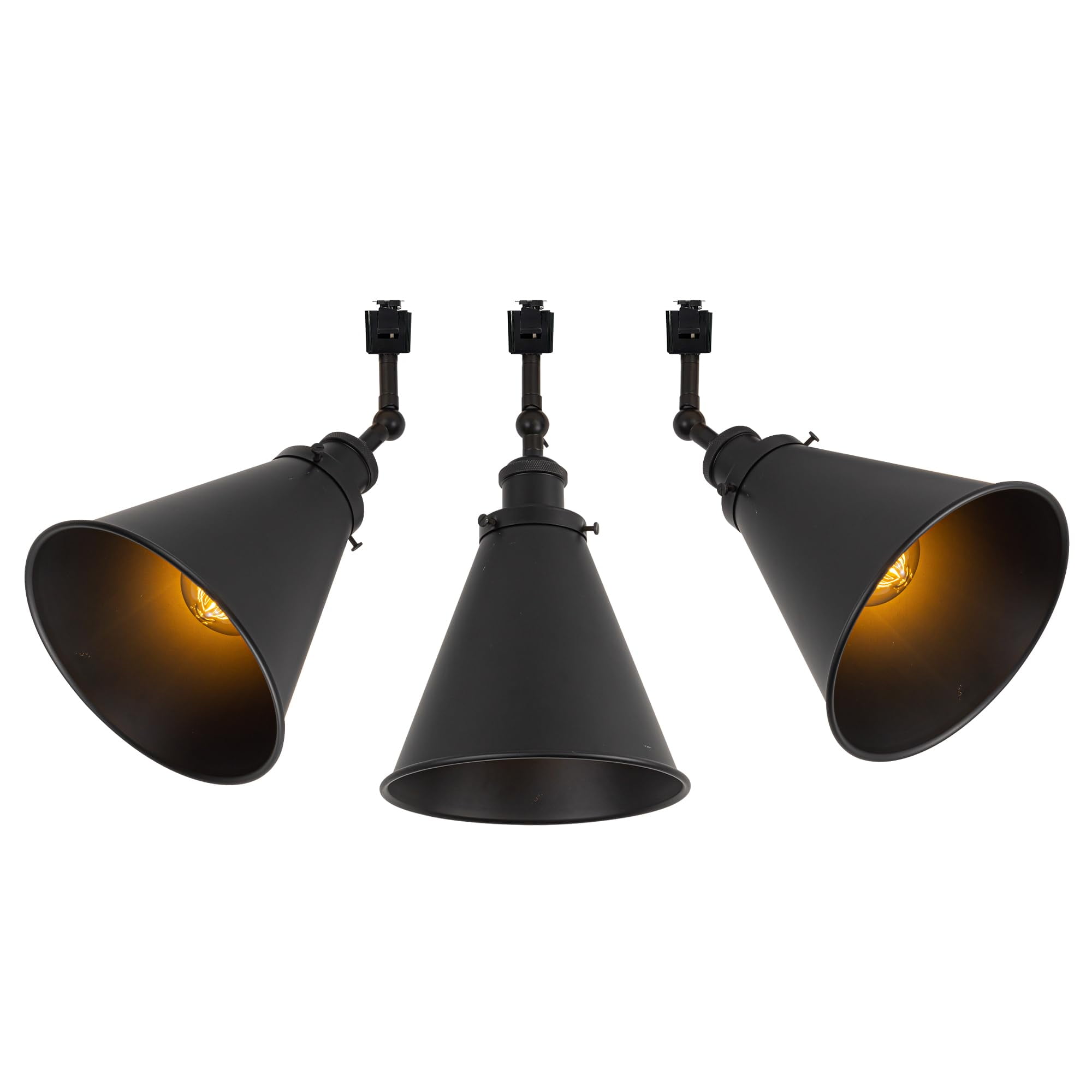 KAYYELAMP Set of Three Black Track Lamp E26 Base Metal Cone Shade Adjusted Rotated Angle J-Type Track Head Lighting Vintage Design for Wall Painting Kitchen(No Bulb, Track)