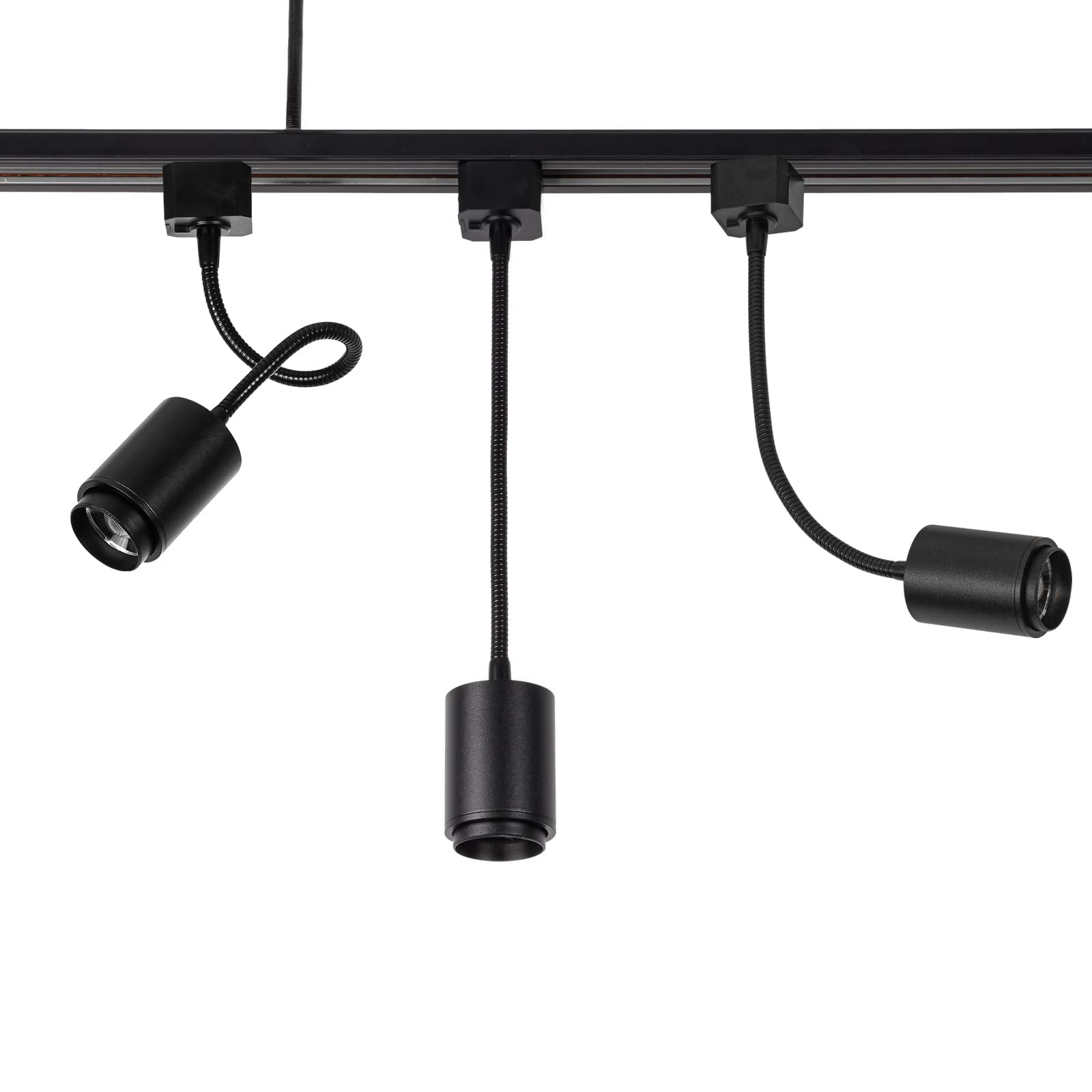KAYYELAMP Set Of Three Flexible Hose Mini Black Aluminium Spotlight J-Type Track Mounted 5W Neutral Light COB Focusing Adjusted Background Track Lighting For Gallery Cabinet Loft(No Track)