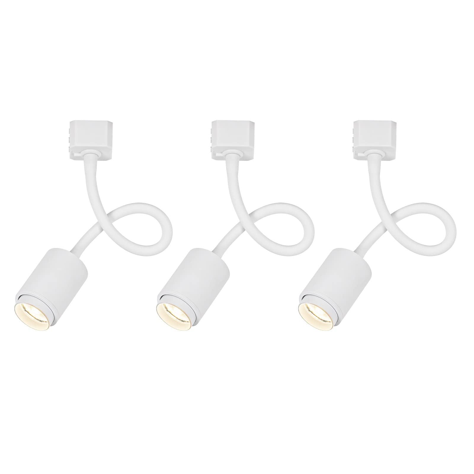 KAYYELAMP Set Of Three Flexible Hose Mini White Aluminium Spotlight J-Type Track Mounted 5W Warm Light COB Focusing Adjusted Background Track Lighting For Gallery Cabinet Loft(No Track)