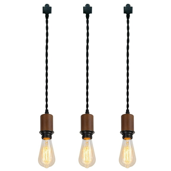 KAYYELAMP Set Three H-Type Total Length 31.5in Track Pendant Light E26 Brown Wooden Base Vintage Design for DIY Kitchen Sink Living Room(No Bulb, Track)