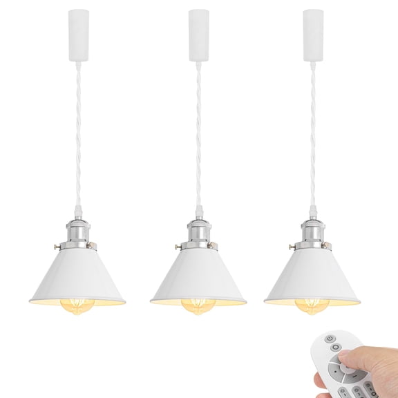 KAYYELAMP Set of Three H-Type Track Light Adjustable Cord Dimming Timing Pendant White Metal Shade Silver E26 Base Vintage Design for Kitchen Bar Loft(No Track)