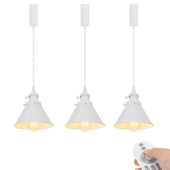 KAYYELAMP Set of Three J-Type Track Light Adjustable Cord Dimming Timing Pendant White Metal Shade White E26 Base Vintage Design for Kitchen Bar Loft(No Track)