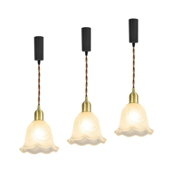 KAYYELAMP Set Three Track Light E26 Brass Base Glass Flower Shade Modern Design 3.2 Ft Adjusted Cord J-Type Track Hanging Light for Farmhouse Kitchen Sink Home(No Bulb, Track)