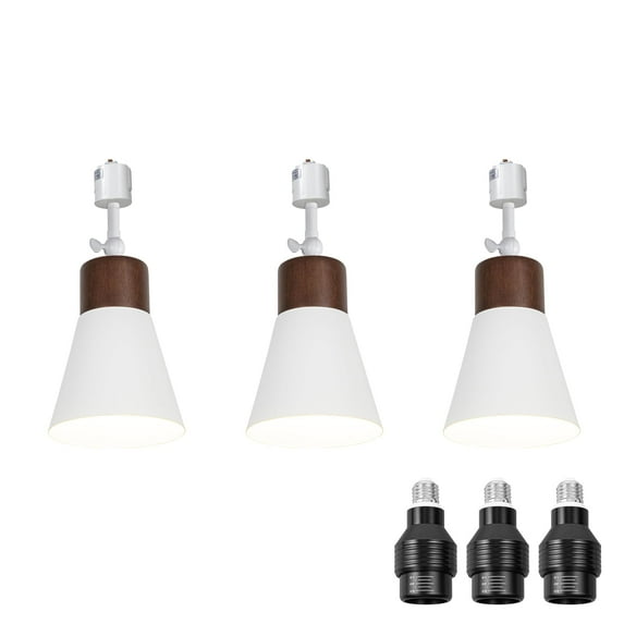 KAYYELAMP Set of Three Walnut Base White Metal Shade J-Type Adjusted Angle Rotated Degree Full Spectrum Bulb 4500K 10W Track Light Vintage Design for Plants Flowers
