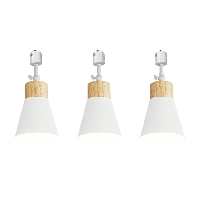 KAYYELAMP Set of Three Wood Base White Metal Shade JType Adjusted
