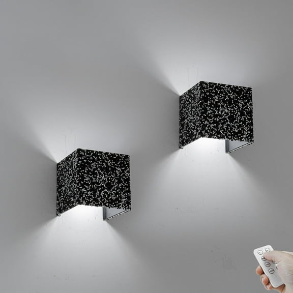 KAYYELAMP Set Two Black and Silver Glass Diamond Square Dimmable Remote Control Battery Wall Sconce No Wire Required Hook Type Modern Design for Hotel Dining Room Bedsides