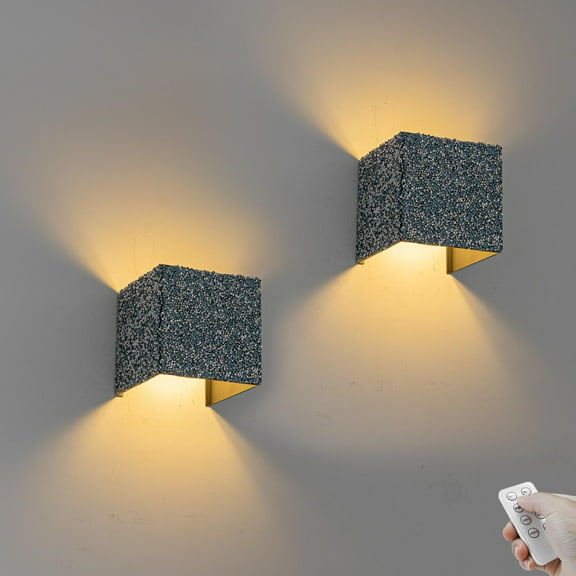 KAYYELAMP Set Two Blue and Silver Glass Diamond Square Dimmable Remote Control Battery Wall Sconce No Wire Required Hook Type Modern Design for Hotel Dining Room Bedsides