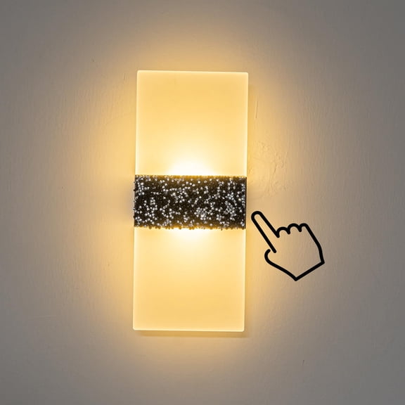 KAYYELAMP Set Two Rechargeable Battery Touch Switch 5W Wall Mounted Light Black Glitter Diamond Glass Simple Luxury Wall Sconce for Bedsides Living Room Home Office
