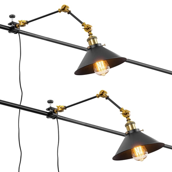 KAYYELAMP Set Two Telescopic Adjustable Arm Vertical Fittings Bracket Lighting 9.8Feet Cable No Wiring Required Vintage Design Clip Lamp for Iron Pipe Wooden Board Home Store(DZ22)