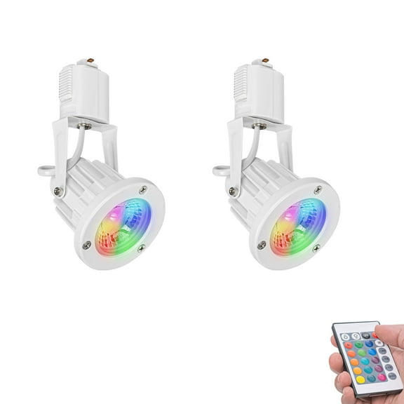 KAYYELAMP Set of Two White Metal J-Type Track Mount 10W RGB Color Change Spot Lamp Adjusted Angle Remote Modern Track Lighting for Accent Stage Indoors Movie Room(No Track)