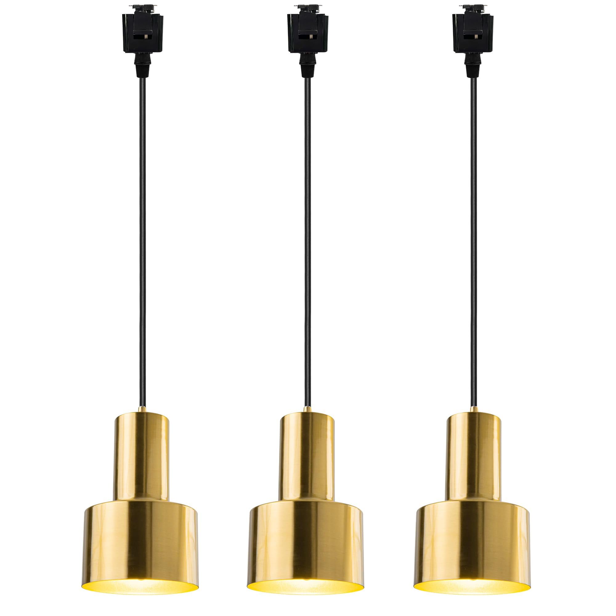 KAYYELAMP Set of 3 J-Type Gold Bronze Track Lighting E26 Base 29.5 Inches Black Cord Vintage Design for Kitchen Restaurant(No Bulb, Track)