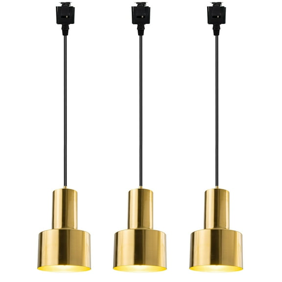 KAYYELAMP Set of 3 J-Type Gold Bronze Track Lighting E26 Base 29.5 Inches Black Cord Vintage Design for Kitchen Restaurant(No Bulb, Track)