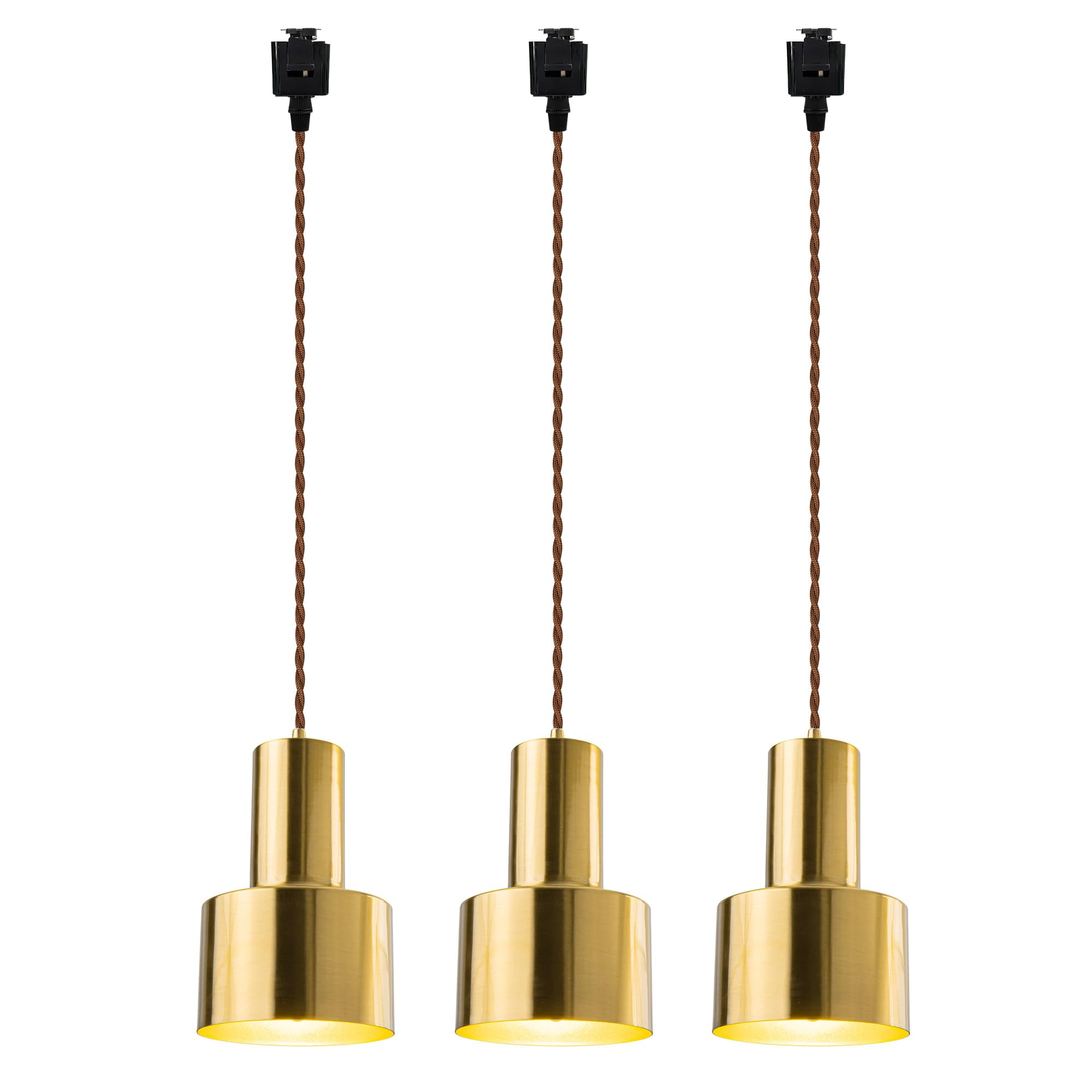 KAYYELAMP Set of 3 J-Type Gold Bronze Track Lighting E26 Base 29.5 Inches Brown Twisted Cord Vintage Design for Kitchen Restaurant(No Bulb, Track)