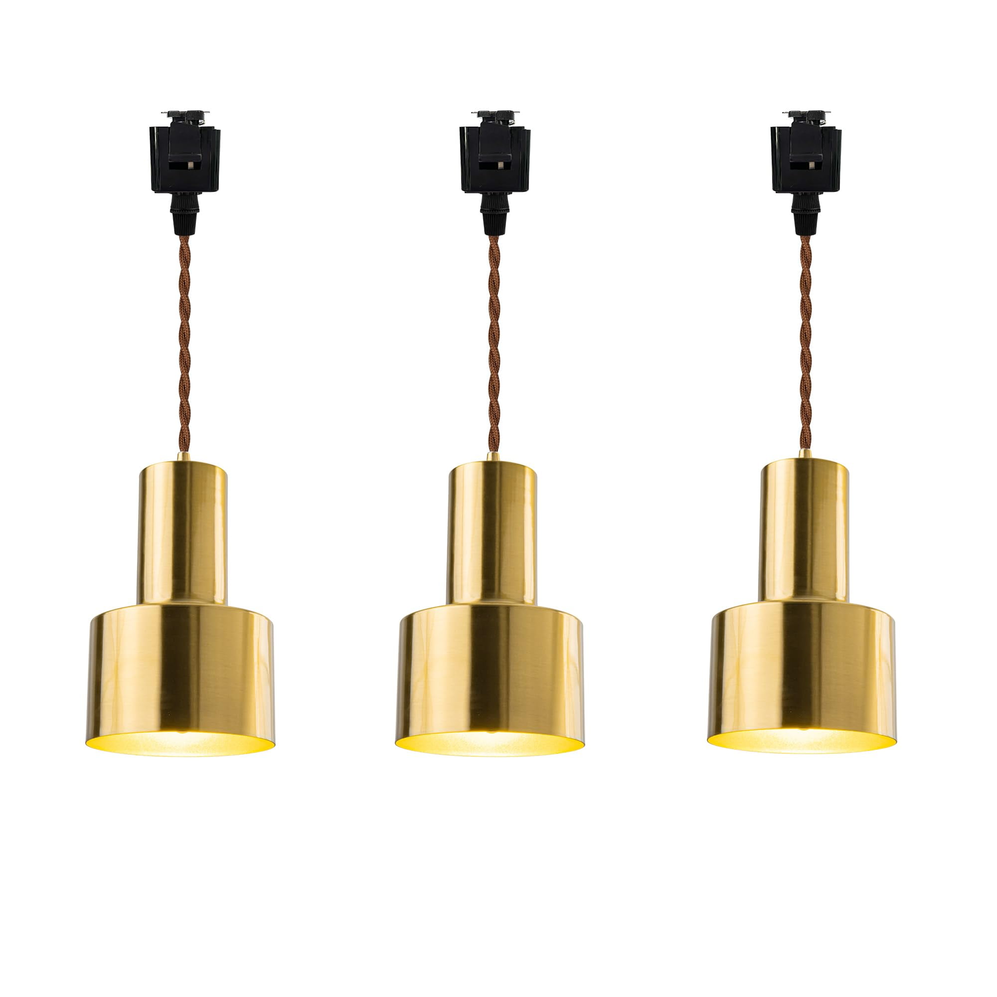 KAYYELAMP Set of 3 J-Type Gold Bronze Track Lighting E26 Base 9.8 Inches Brown Twisted Cord Vintage Design for Kitchen Restaurant(No Bulb, Track)
