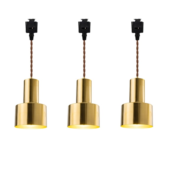 KAYYELAMP Set of 3 J-Type Gold Bronze Track Lighting E26 Base 9.8 Inches Brown Twisted Cord Vintage Design for Kitchen Restaurant(No Bulb, Track)