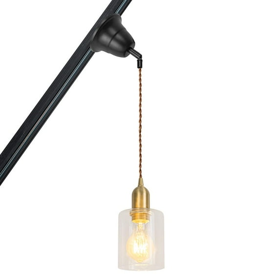 KAYYELAMP Slope Position Roof Track Light H-Type Adjusted Cord Vintage Pendant Lighting Brass Base Clear Glass Shade for Kitchen Dining Room (No Bulb, Track)