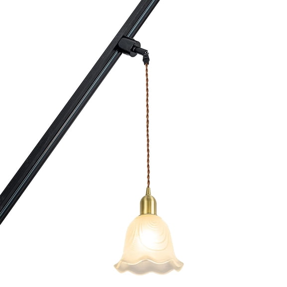 KAYYELAMP Slope Position Roof Track Light J-Type E26 Brass Base Glass Flower Shade 3.2 Ft Cord Modern Pendant Lighting for Kitchen Bar Dining Room(No Bulb, Track)