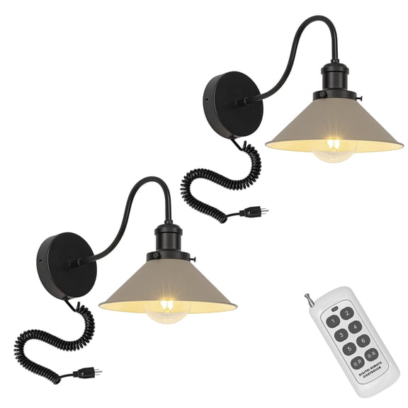 KAYYELAMP Spiral Retractable Plug in Cord Remote Control Gooseneck Metal Wall Sconce Khaki Shade Vintage Minimalist 4-Lights for Bedside Doorway(No bulb)