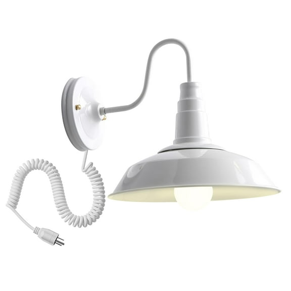 KAYYELAMP Spiral Retractable Plug in Cord Gooseneck White Wall Sconce E26 Base Modern Minimalist 1-Light for Bedside Doorway Bathroom(No bulb)