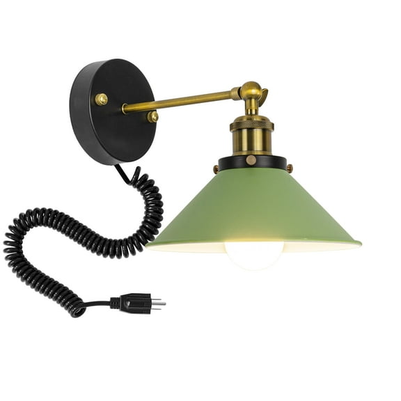 KAYYELAMP Spiral Retractable Plug in Cord Wall Sconce Green Shade Vintage Minimalist 1-Light for Bedside Doorway Bathroom(No bulb)