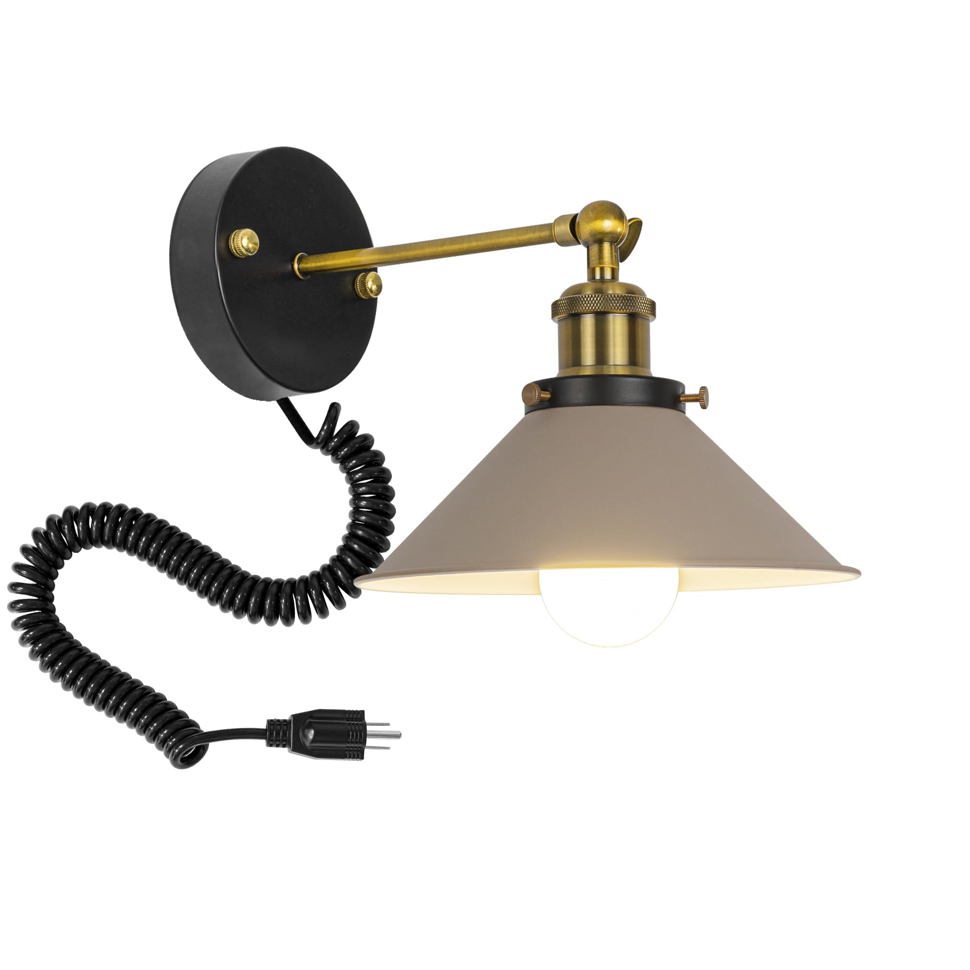 KAYYELAMP Spiral Retractable Plug in Cord Wall Sconce Khaki Shade Vintage Minimalist 1 Light for Bedside Doorway Bathroom No bulb