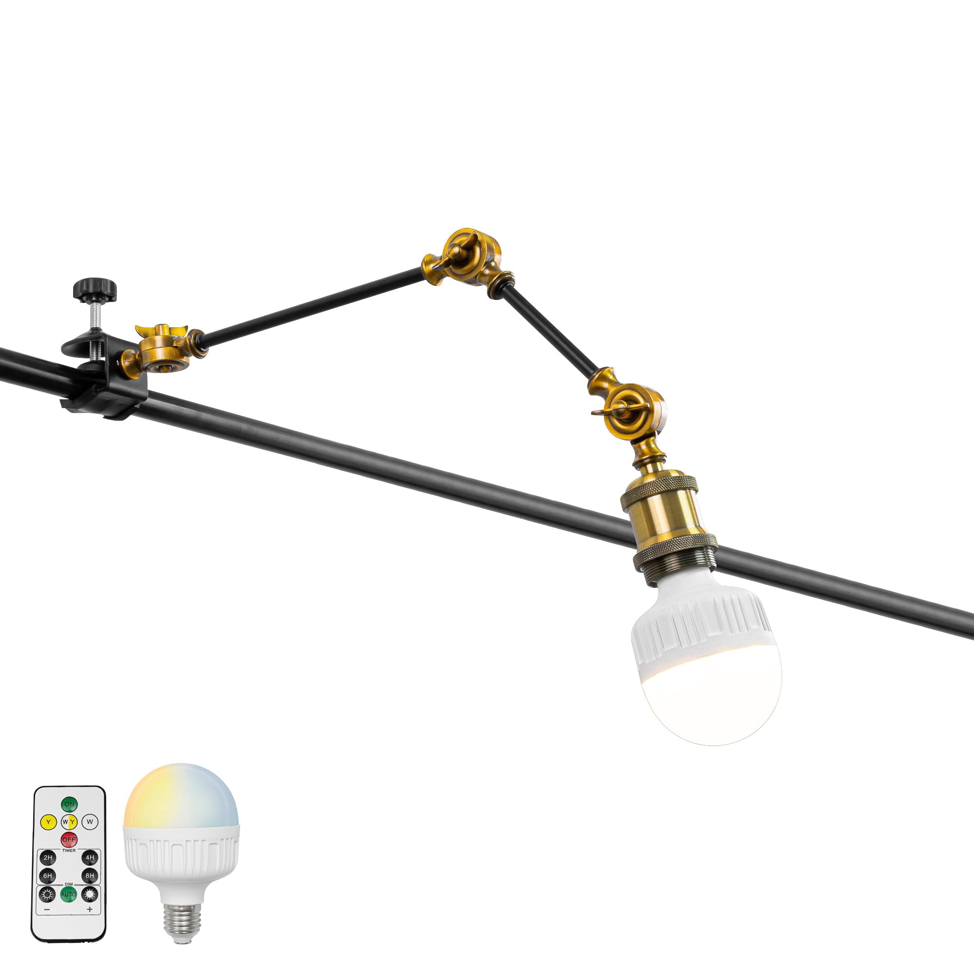 KAYYELAMP Telescopic Adjustable Arm Horizontal Fittings Bracket Dimming Remote Light Rechargeable Battery Bulb Vintage Design Clip Lamp for Iron Pipe Wooden Board Depot