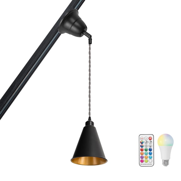 KAYYELAMP Tilt Position Track Lamp H-Type Black Metal Cone Shade Inner Gold 39.3 Inches Gray Twisted Adjusted Cord Remote RGB Warm Light Vintage Track Lighting for Sloping Space