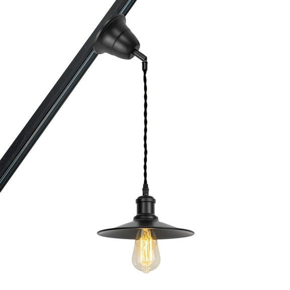 KAYYELAMP Tilt Position Track Light J-Type Black Metal Adjusted Cord Track Mount Retro Pendant Light for Kitchen Inclined Position Roof Room(No Bulb, Track)