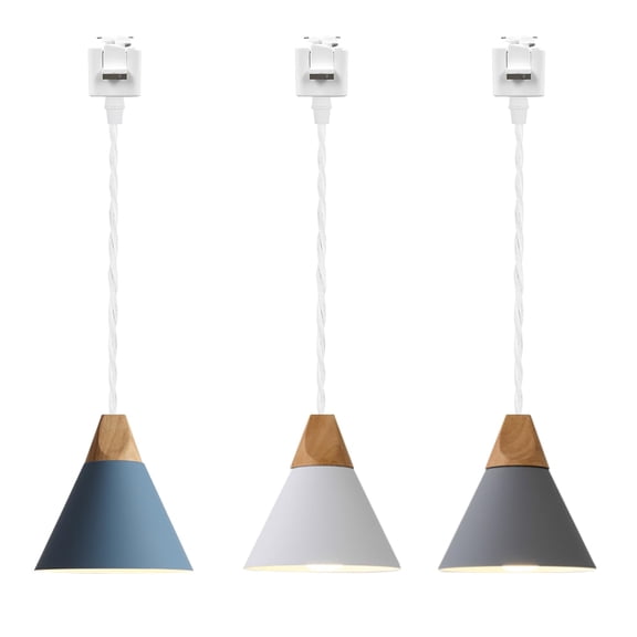 KAYYELAMP Total Length 24 Inches J-Type Track Light Vintage Design E26 Base Blue White Grey Three Colors Drop Light for Kitchen Sink Loft Stairways Loft(No Bulb, Track)