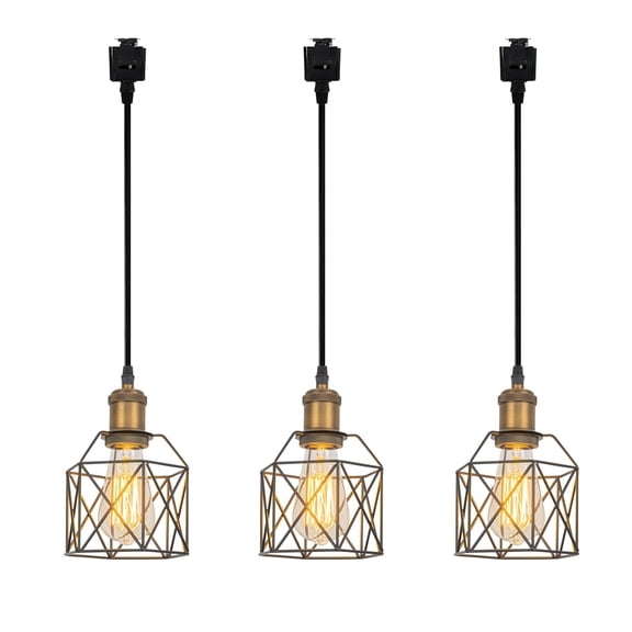 KAYYELAMP Total Length 24 Inches J-Type Track Light Vintage Design E26 Base with Switch Cylinder Shade Set Three Drop Light for Kitchen Sink Loft Stairways Loft(No Bulb, Track)