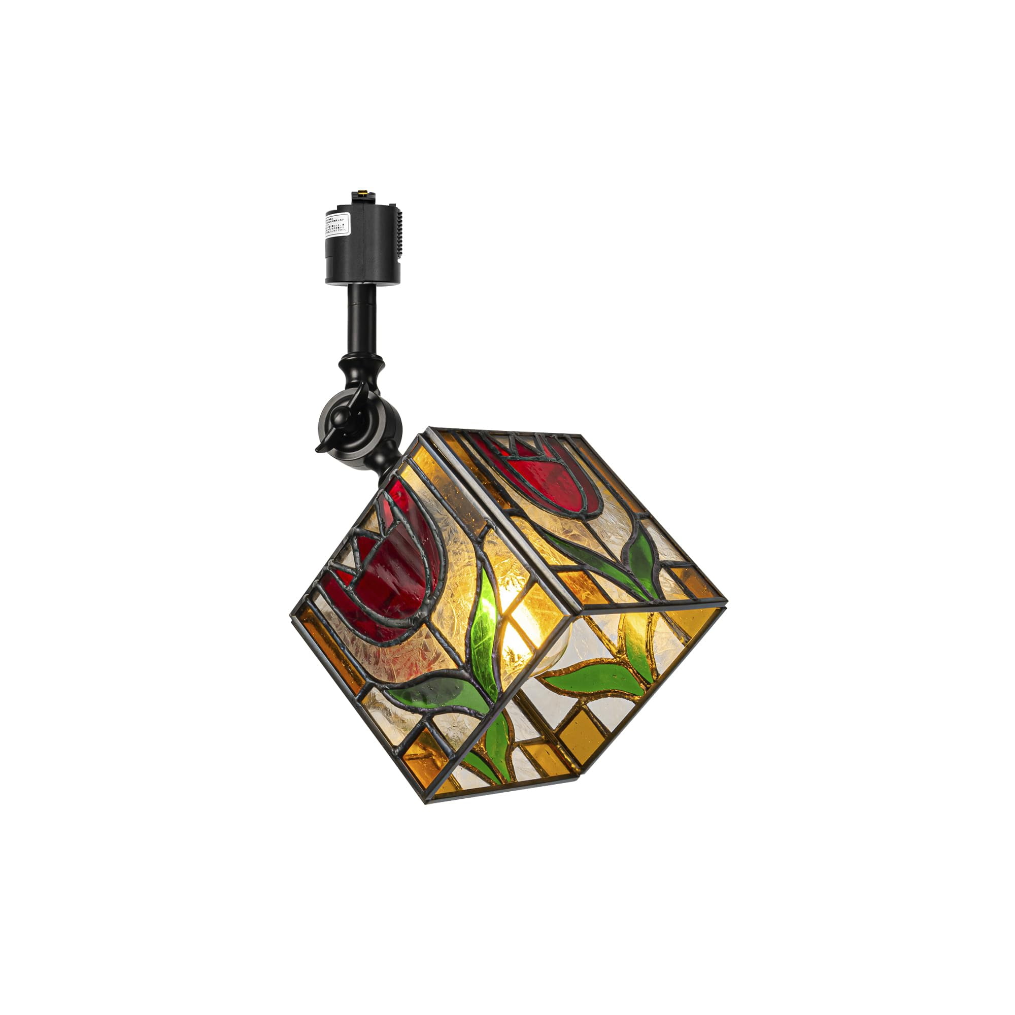 KAYYELAMP Track Mount Ceiling Light J-Type Adjustable Angle Tiffany-Style Rose Pattern Square Shade E26 Vintage Track Head Lighting for Loft Wall Painting Hallway(No Bulb, Track)