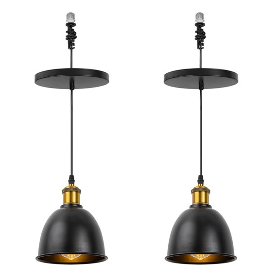 KAYYELAMP Two Hanging Light Gold Bronze Base Black Metal Shade E26 Connection Vintage Design Pendant Lamp Replacement Downlight for Kitchen Dining Table Loft(No Bulb)