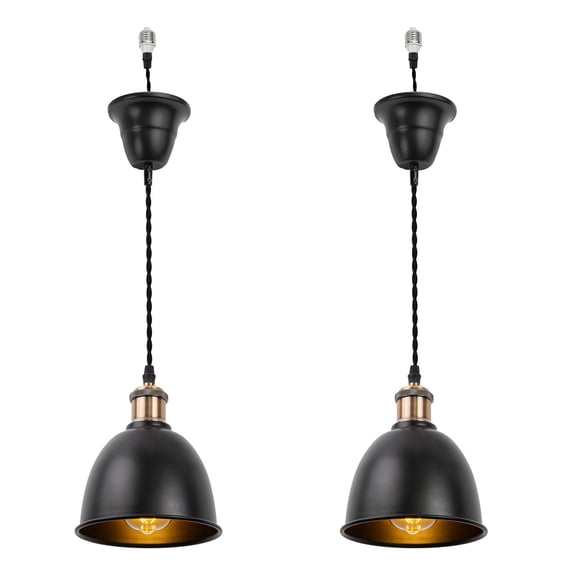 KAYYELAMP Two Hanging Light Vintage Design Red Bronze Base Black Metal Shade E26 Connection Pendant Lamp Replacement Downlight for Kitchen Dining Table Loft(No Bulb)