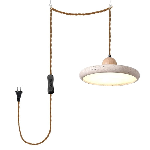 KAYYELAMP Vintage 15ft Plug-in Cord Wood & Stone Shade Tri-Color Lighting Pendant Wabi-sabi Style For Office Kitchen Restaurants