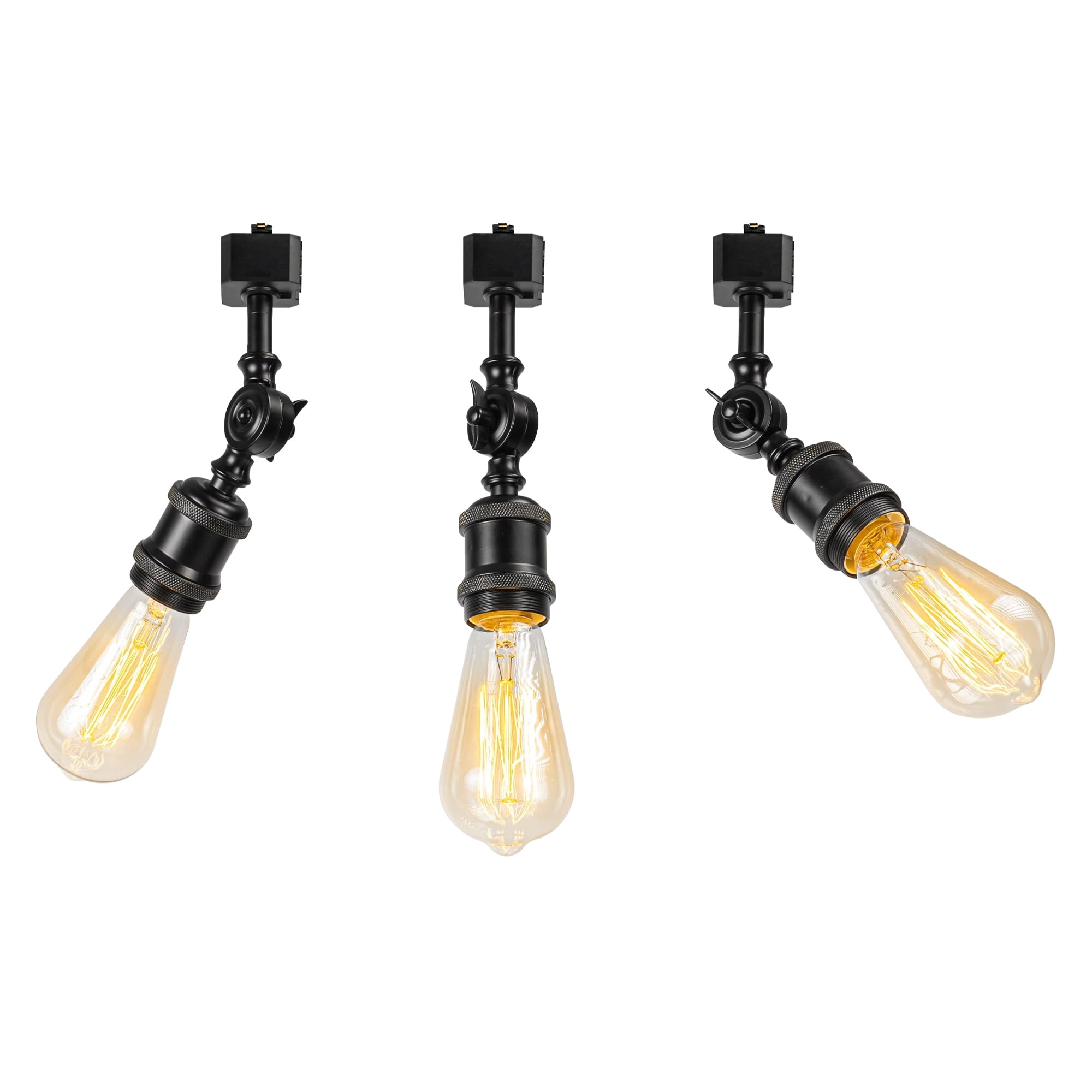 KAYYELAMP Vintage Black J-Type Track Lighting E26 Base Adjustable Angle Direction For Home Office Pack Of 3