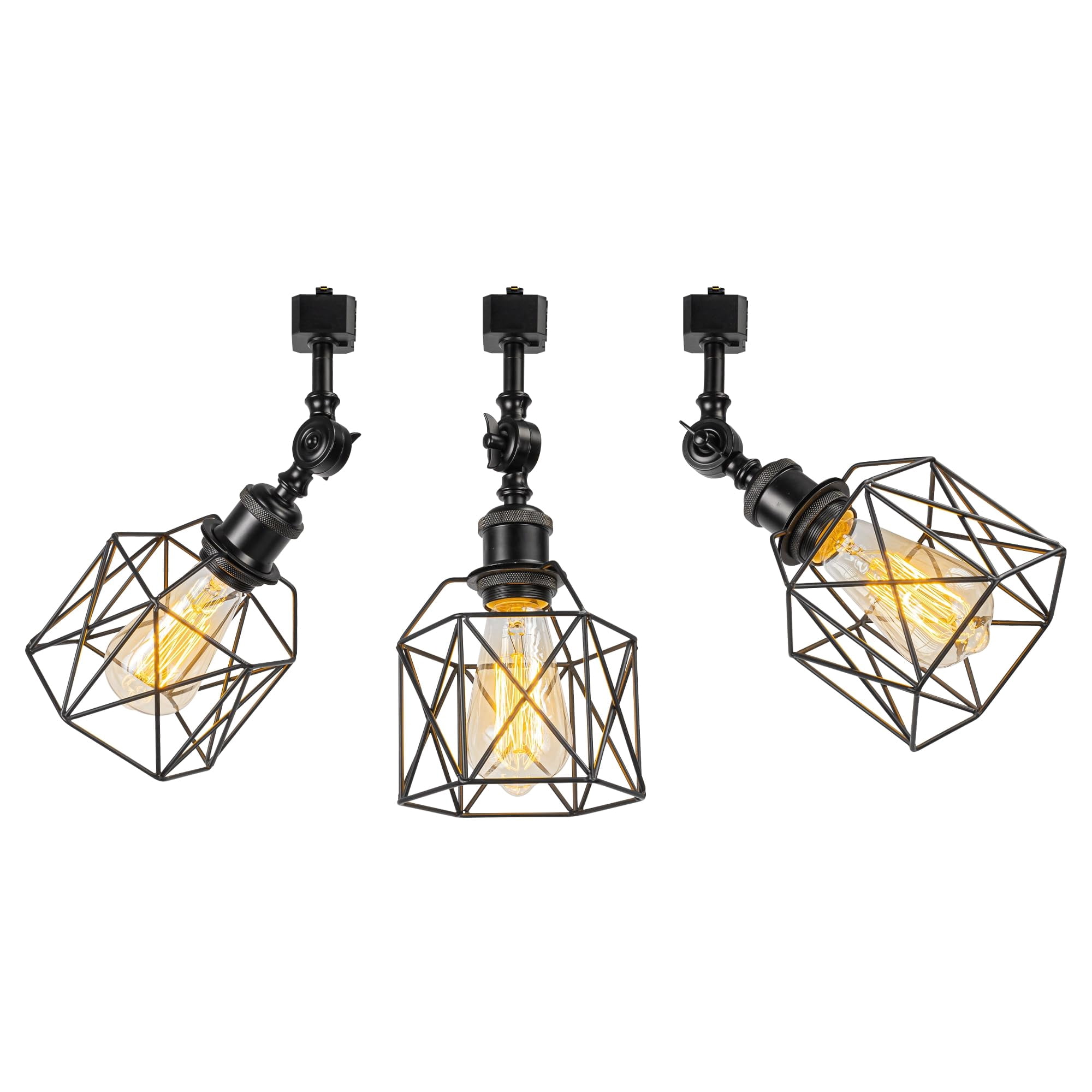 KAYYELAMP Vintage Black with Hollow Cage Shade H-Type Track Lighting E26 Base Adjustable Angle Direction For Home Office Store Pack Of 3