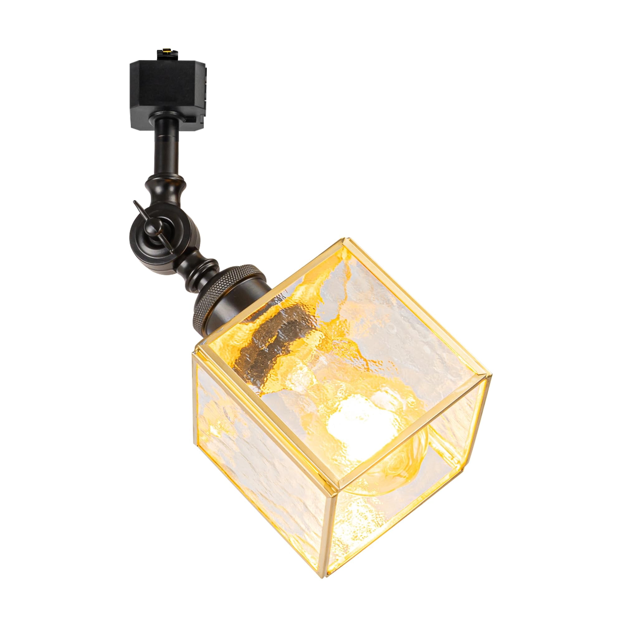 KAYYELAMP Vintage Black with Square Glass Shade J-Type Track Lighting E26 Base Adjustable Angle Direction For Kitchen Loft 1 Pcs