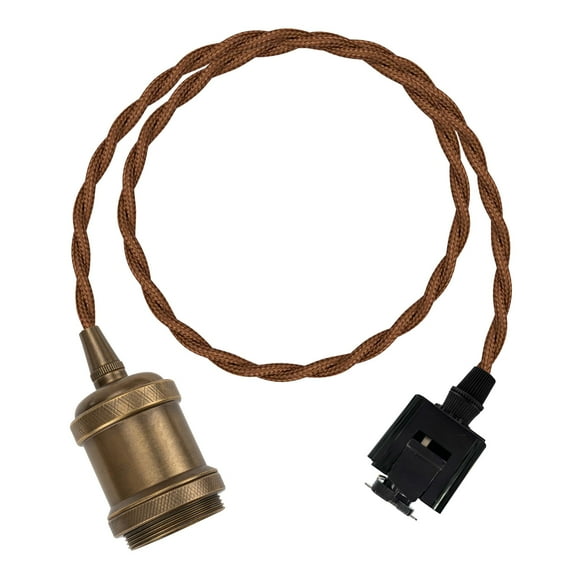 KAYYELAMP Vintage Design Copper Base J-Type Track Pendant Light E26 Base 47.2 Inches Brown Twisted Cord Tracking Lamp for Kitchen Loft Cafe Home Office(No Bulb, Track)