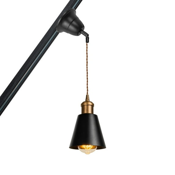 KAYYELAMP Vintage Design Copper E26 Base H-Type Slope Position Roof Track Pendant Light Adjusted Cord Black Metal Track Lamp for Loft Home Office(No Bulb, Track)