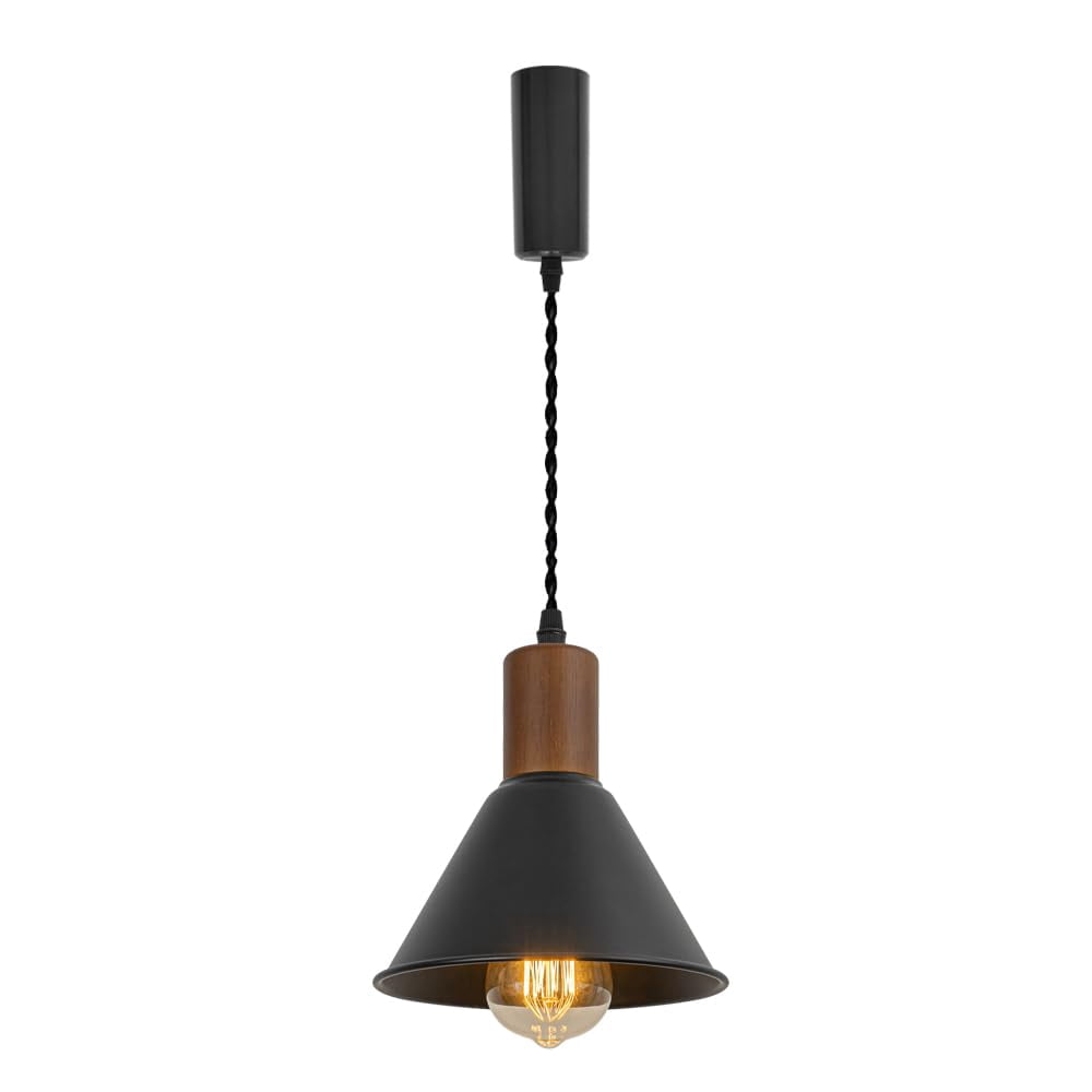 KAYYELAMP Vintage Design Track Lighting Fixture Walnut E26 Base Black Metal Shade 3.2Ft Adjusted Cord H-Type Track Lamp for Dining Table Kitchen Bar DZ18x10(No Bulb, Track)