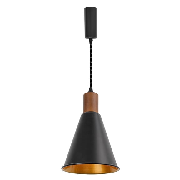 KAYYELAMP Vintage Design Track Lighting Fixture Walnut E26 Base Outer Black Inner Gold Metal Cone Shade 3.2Ft Adjusted Cord H-Type Track Lamp for Kitchen Bar(No Bulb, Track)